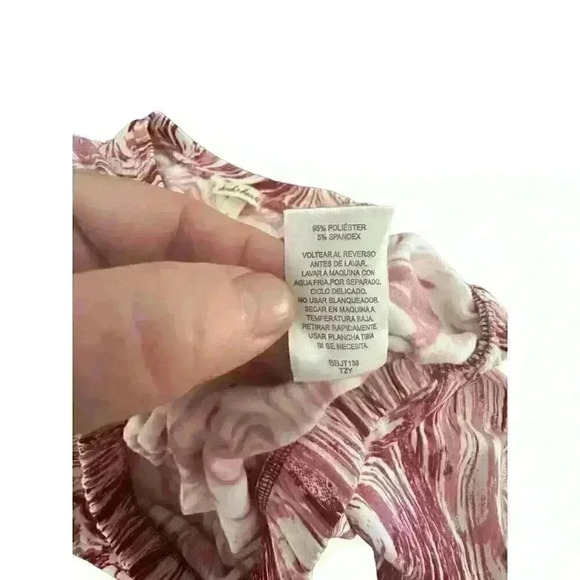 Womens Red White Marble Design Crop Top Balloon Sleeve‎ Size Medium M Midriff - Picture 13 of 13